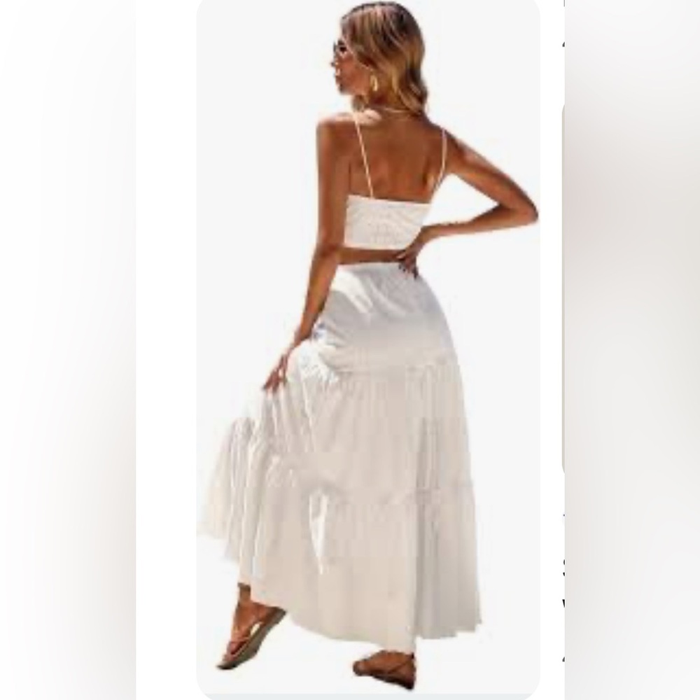 o.p.t. 2 Pc White Tiered Poplin Maxi Skirt & Cropped Convertible Smocked Top V